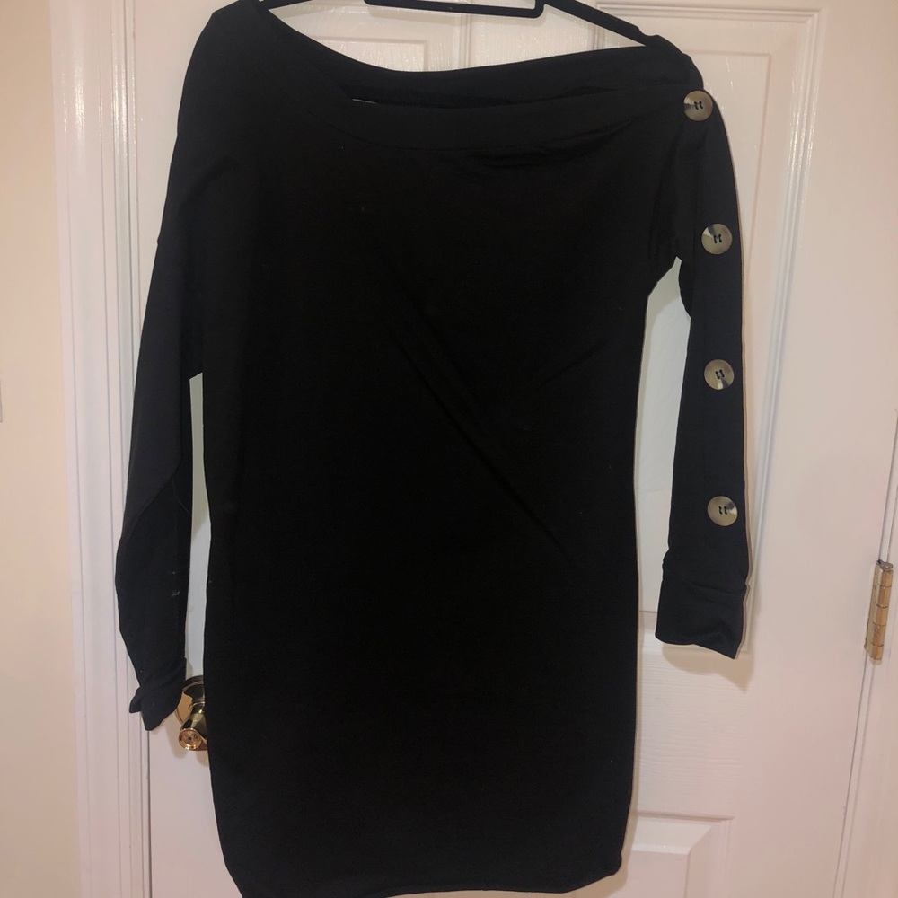 Off shoulder sweatshirt dress with button sleeve